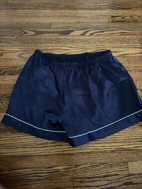 Navy Satin Pajama Shorts with White Piping